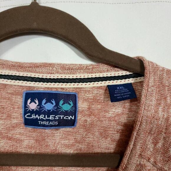 Charleston Threads Sweater Xxl Light Weight Cream Pink Red Mens Linen Cotton  - Picture 3 of 5